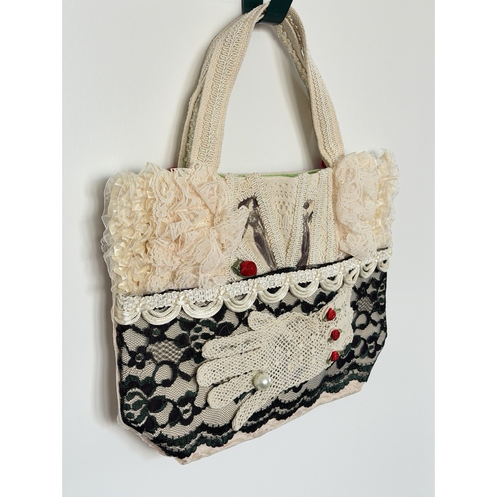 Vintage Y2K Victorian Lace Tote Purse Crochet Glove Roses Cottagecore Boutique - Picture 2 of 14